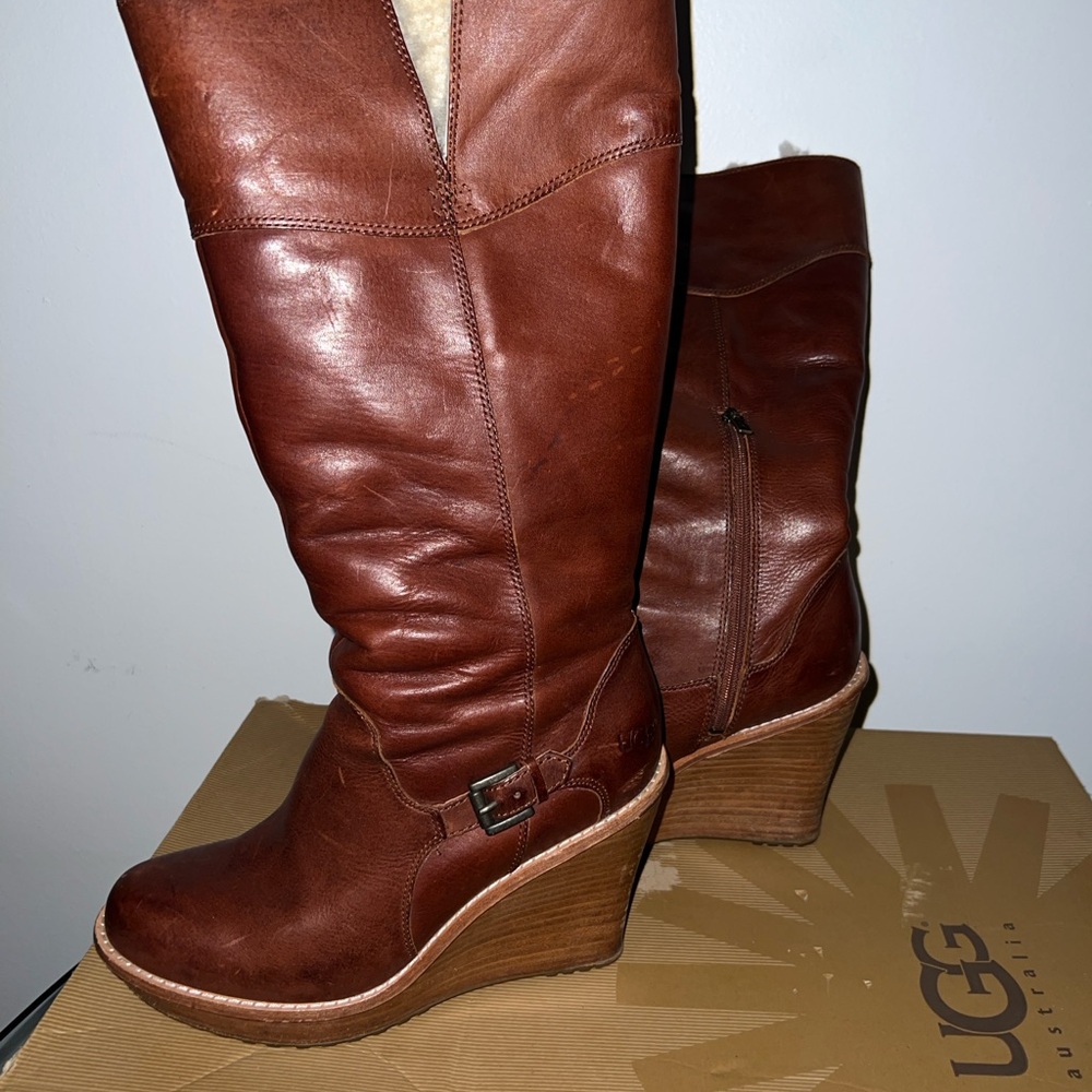 UGG Women's Chestnut Leather Wedge Boots